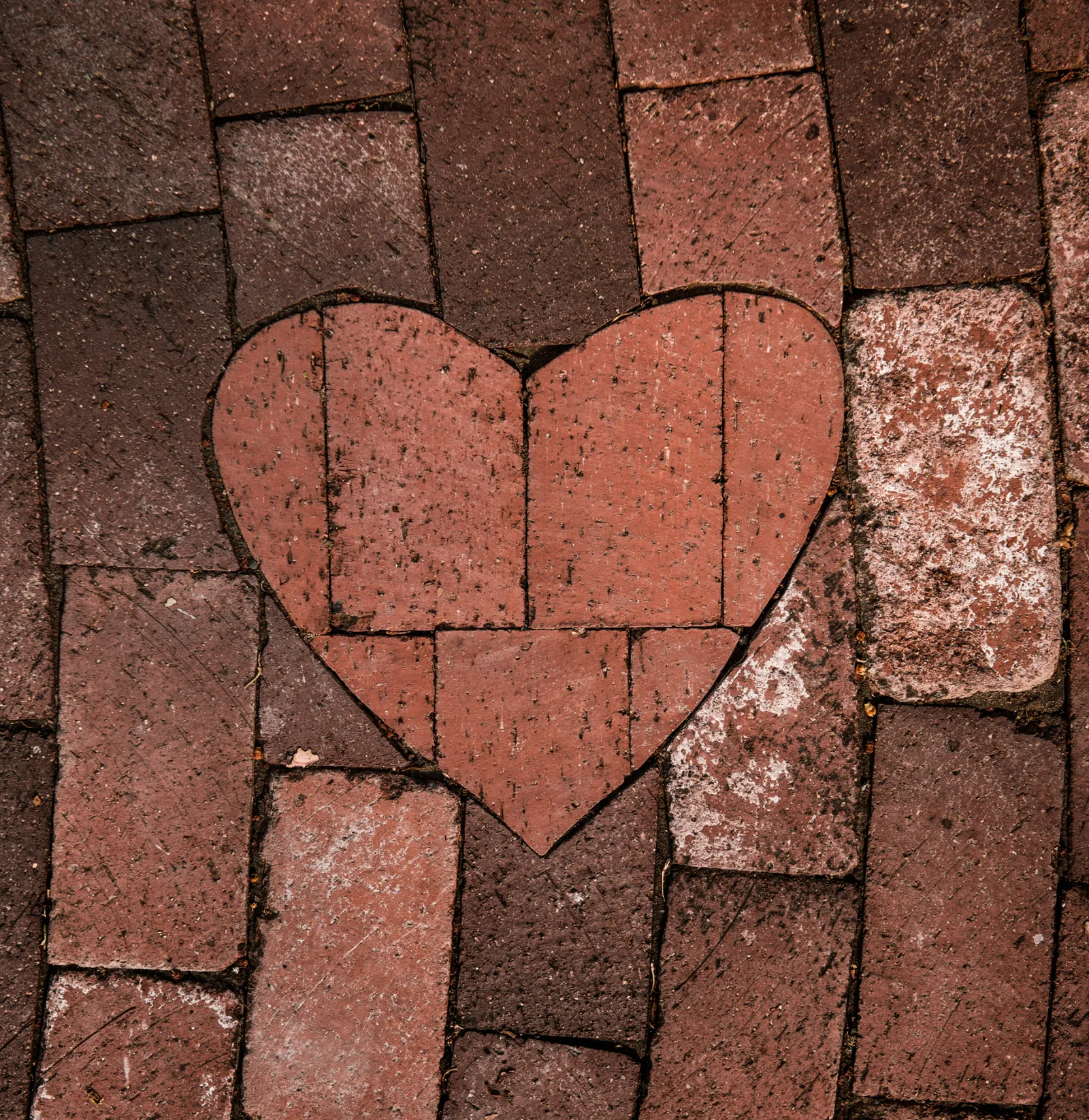 Heart shape in a brick pavement